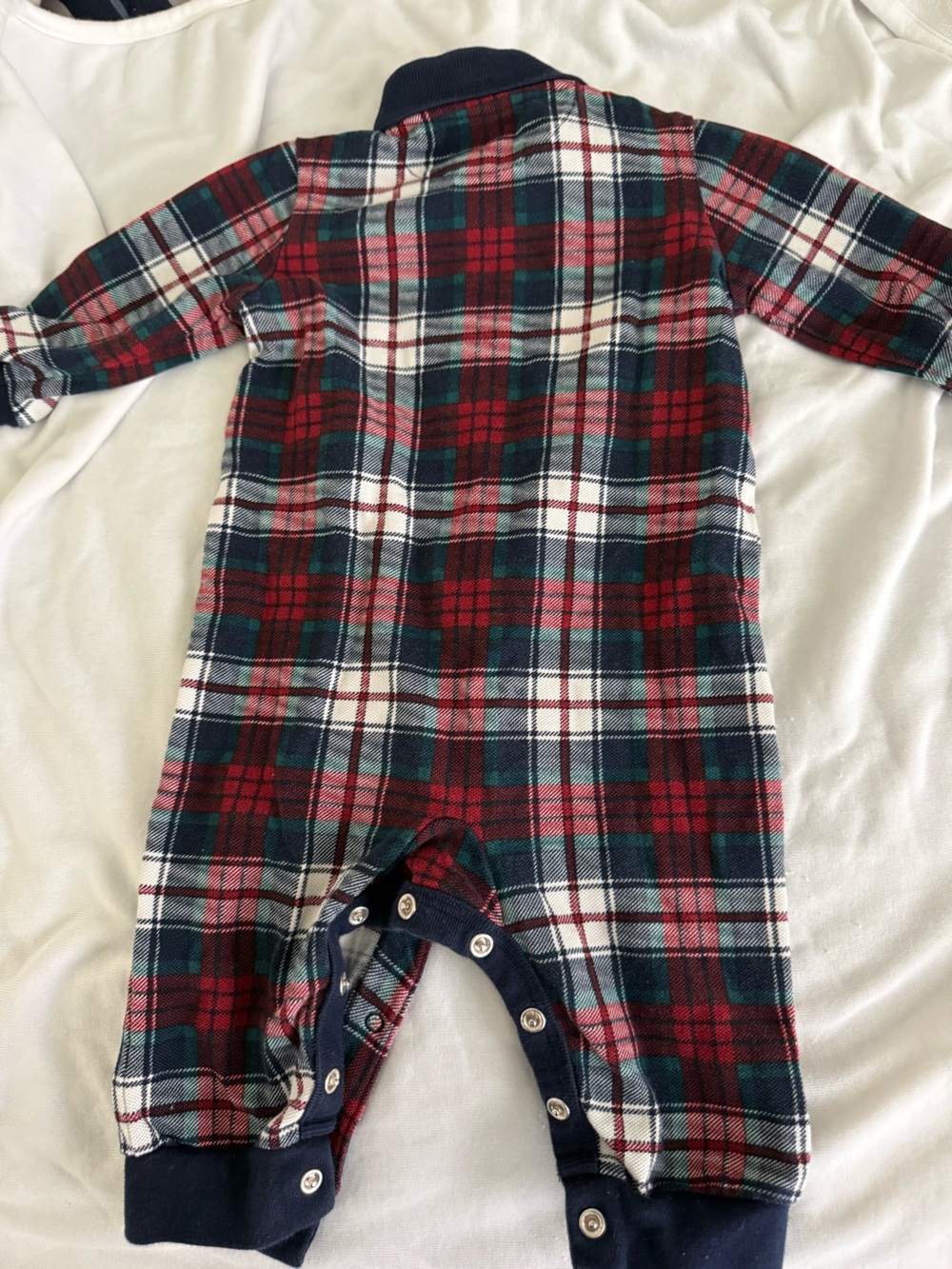 Ralph Lauren Navy Sweater with Red & Green Plaid Trim